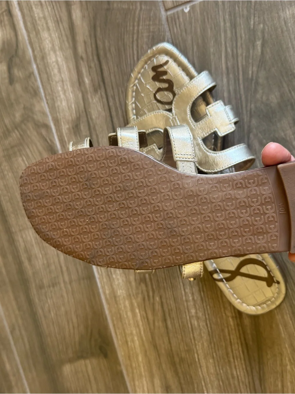 Sam Edelman Silver Metallic Logo Slide Sandals - Picture 3 of 5